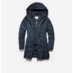 Cole Haan signature hooded taffeta down coat. Navy. Sz L.